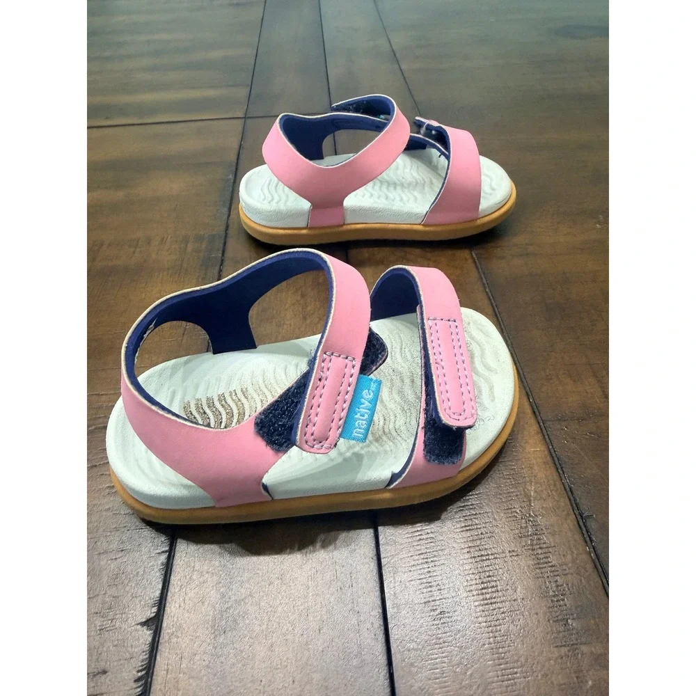 Native Charley Toddler Sandals Pink Navy Blue Size C6 Hook and Loop Straps